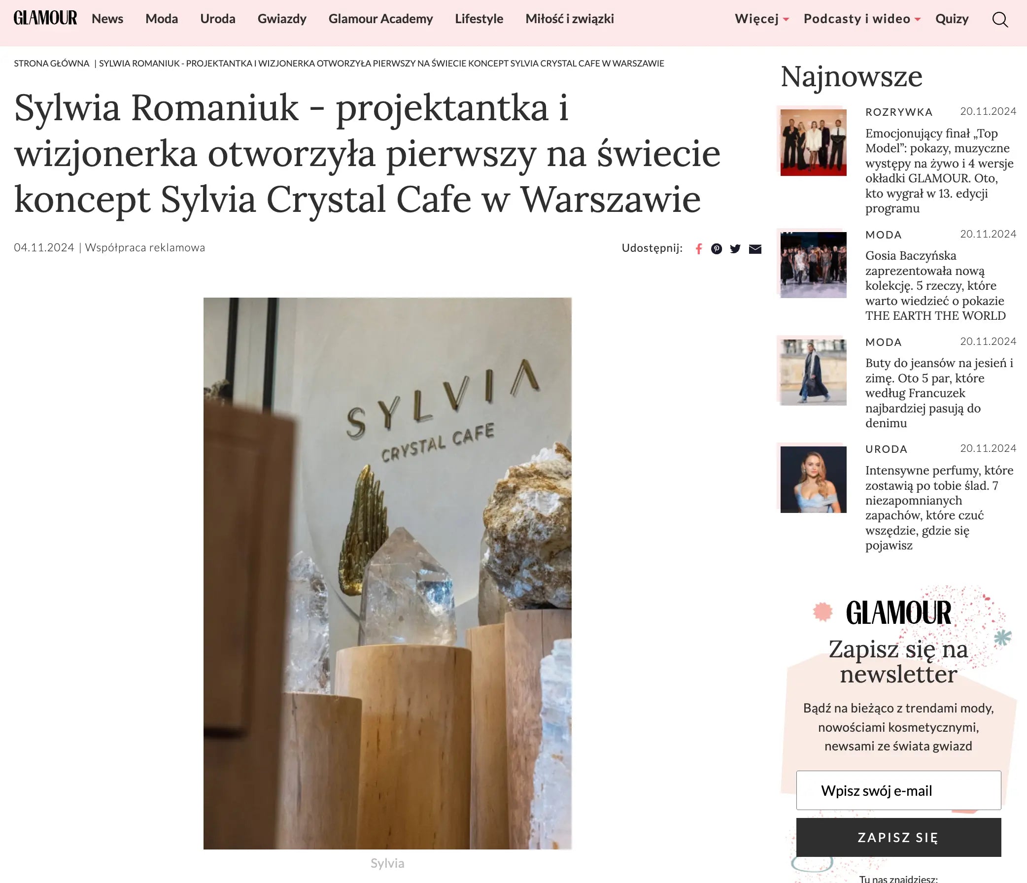 Sylvia-Crystal-Cafe-Featured-in-GLAMOUR-A-Global-First-in-Holistic-Living Sylvia Crystals Sp. z o.o.