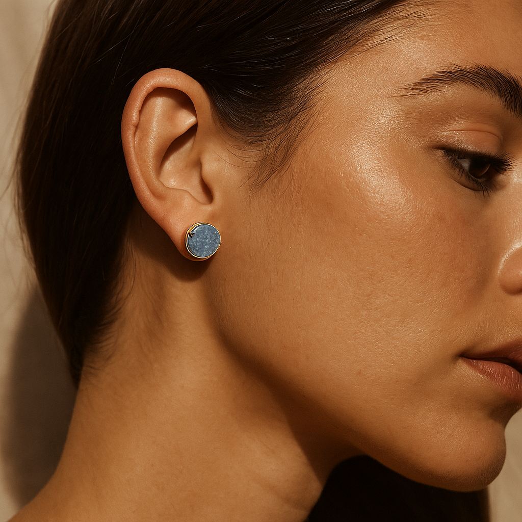 Blue Quartz Stud Earrings Gold 604024 P30