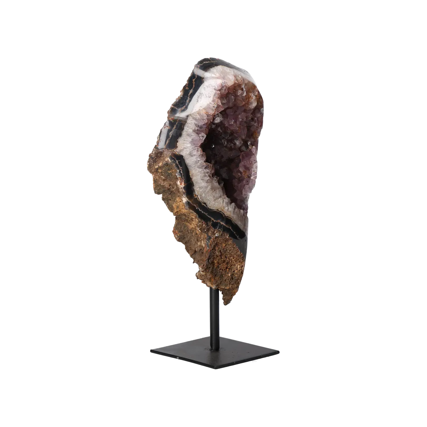 Semi polished Chalcedony with Amethyst on Metal Base 10000435