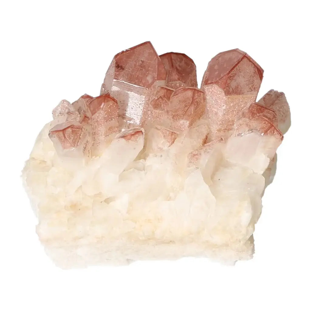 Quartz Cluster With Lithium crystal from Sylvia Crystals, showcasing pinkish hues and calming properties.