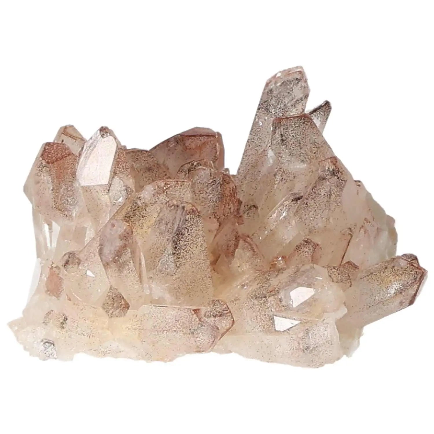 Quartz Cluster With Lithium crystal displaying intricate formations, sourced by Sylvia Crystals for spiritual energy and healing.