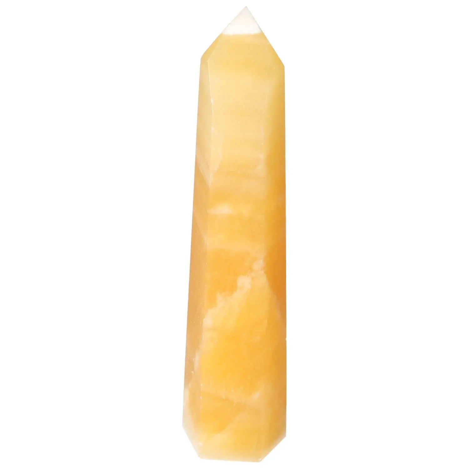 Mexican Calcite Obelisk by Sylvia Crystals, enhancing motivation and focus, symbolizing self-confidence and success.