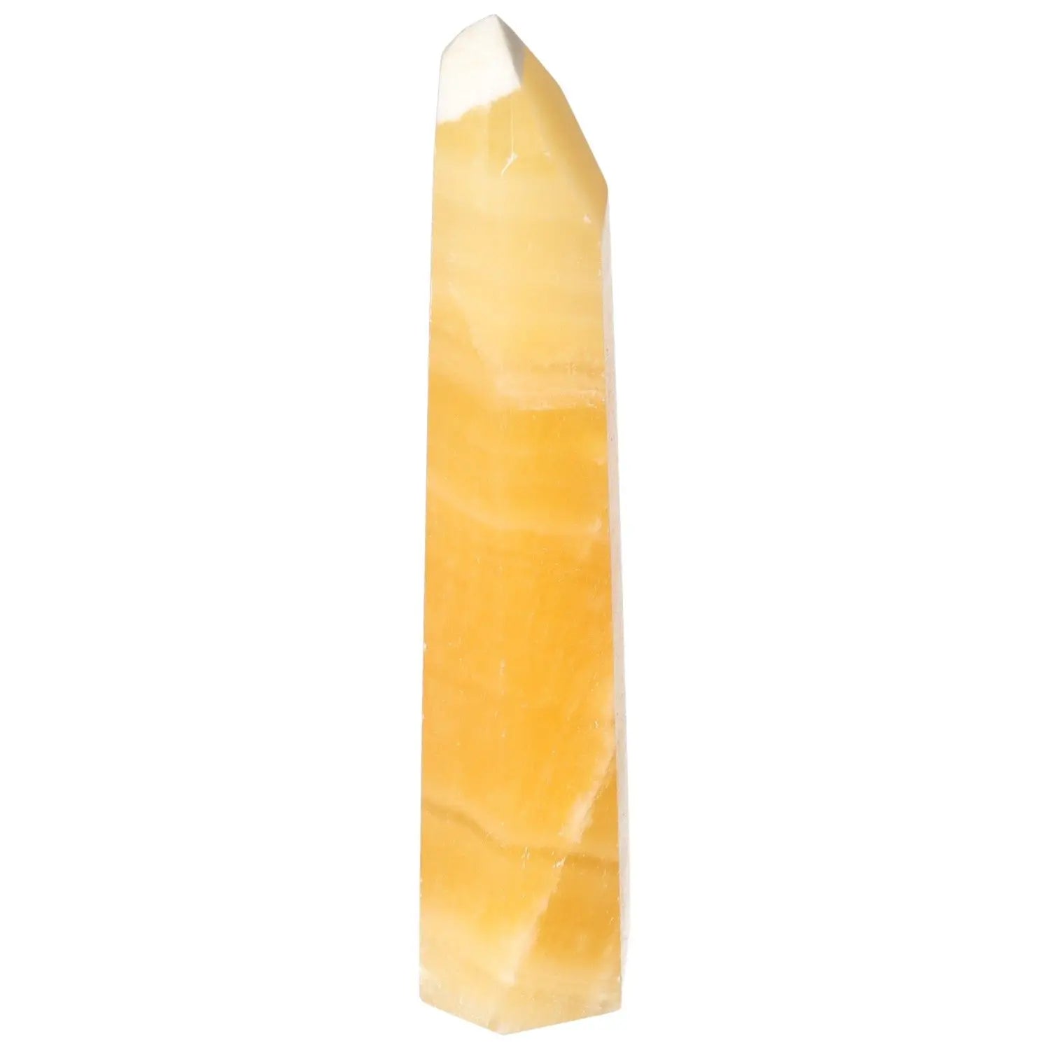 Mexican Calcite Obelisk from Sylvia Crystals, enhancing motivation, focus, and energy for personal and professional growth.