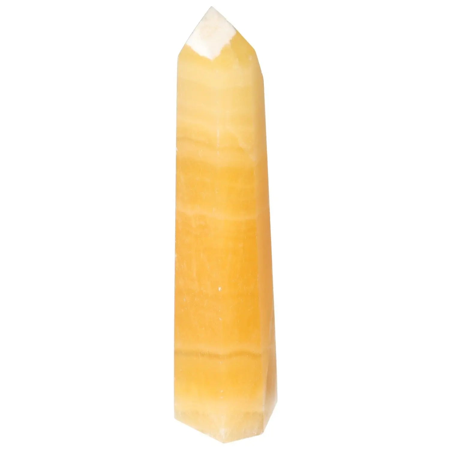 Alt Tag: Mexican Calcite Obelisk by Sylvia Crystals, a decorative piece for motivation and energy enhancing, symbolizing success.