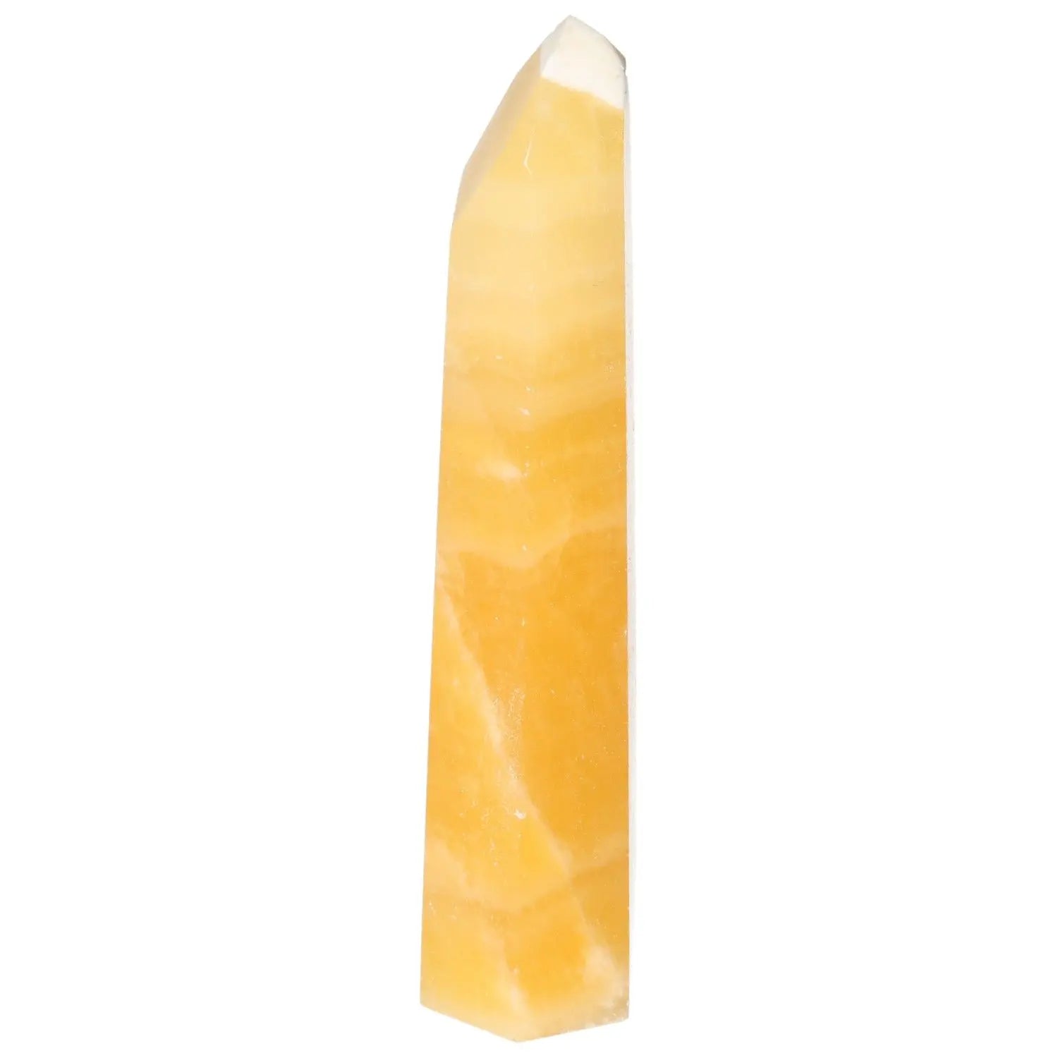 Mexican Calcite Obelisk by Sylvia Crystals, enhancing motivation and focus, ideal for personal and professional growth.