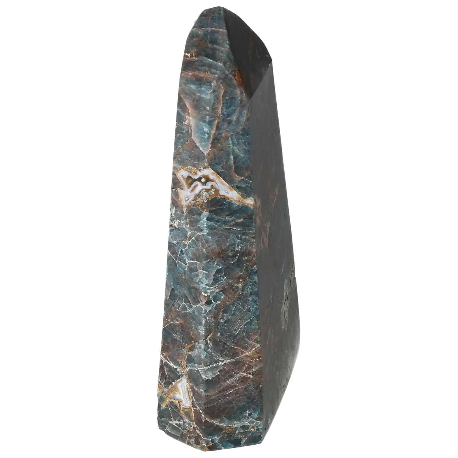 Apatite Obelisk from Sylvia Crystals, showcasing its stunning blue hues and high-quality craftsmanship. Ideal for focus and clarity enhancement.