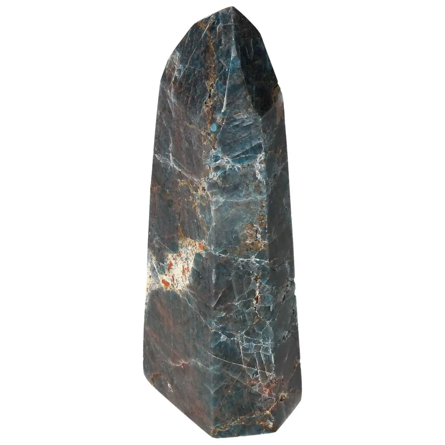 Elegant blue Apatite Obelisk from Sylvia Crystals, embodying natural artistry and spiritual energy, perfect for luxury décor.
