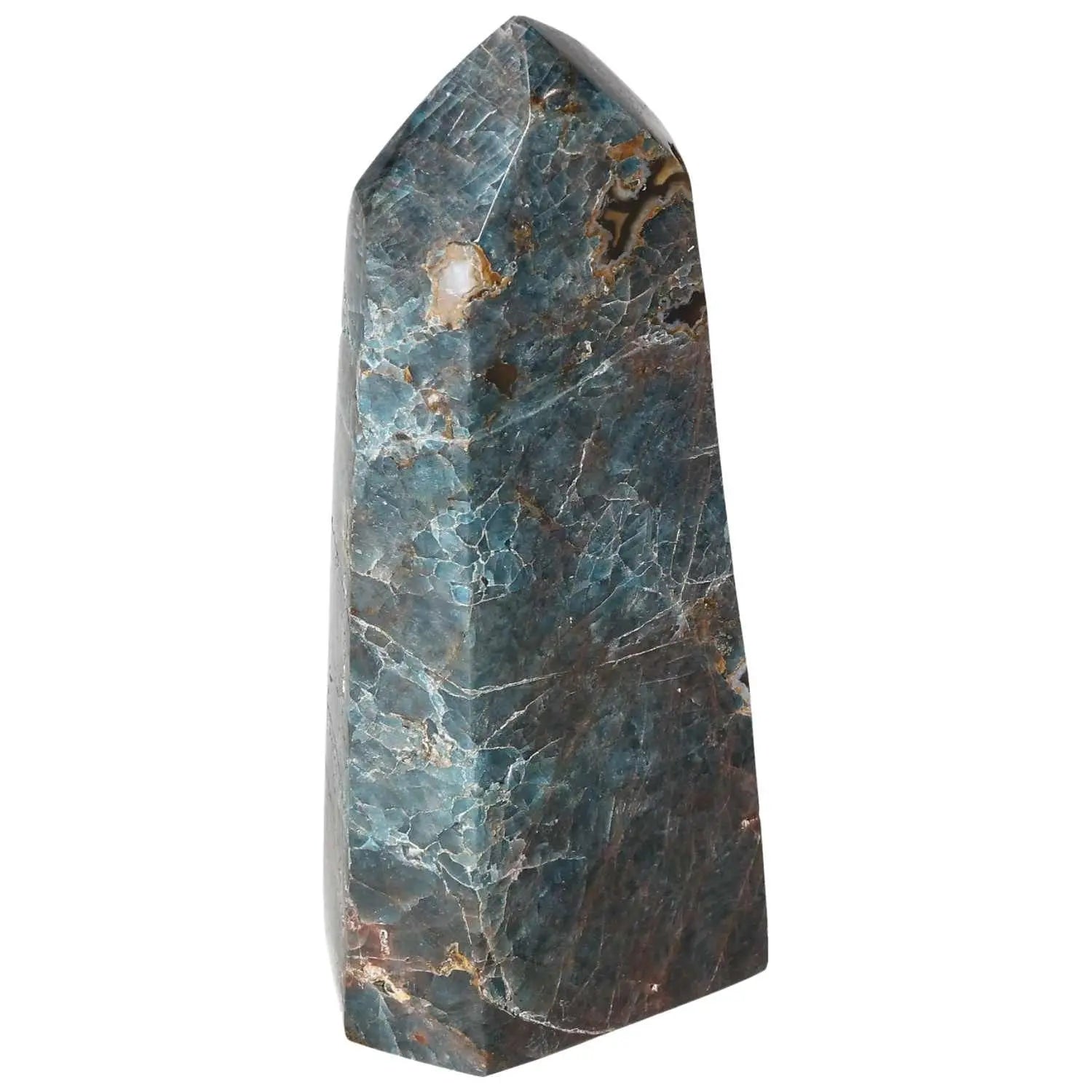 Apatite Obelisk by Sylvia Crystals, featuring deep blue hues, symbolizing luxury and spiritual elegance.