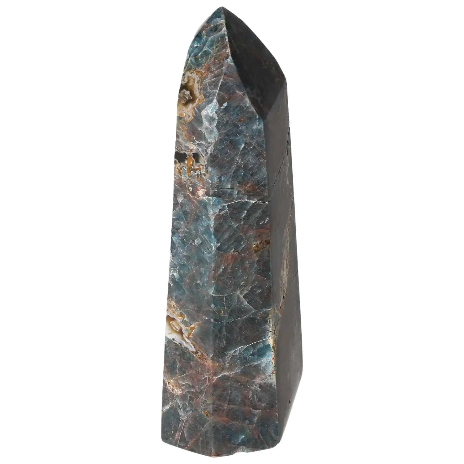 Exquisite Apatite Obelisk from Sylvia Crystals, showcasing deep blue hues and natural artistry, a symbol of luxury and spiritual elegance.