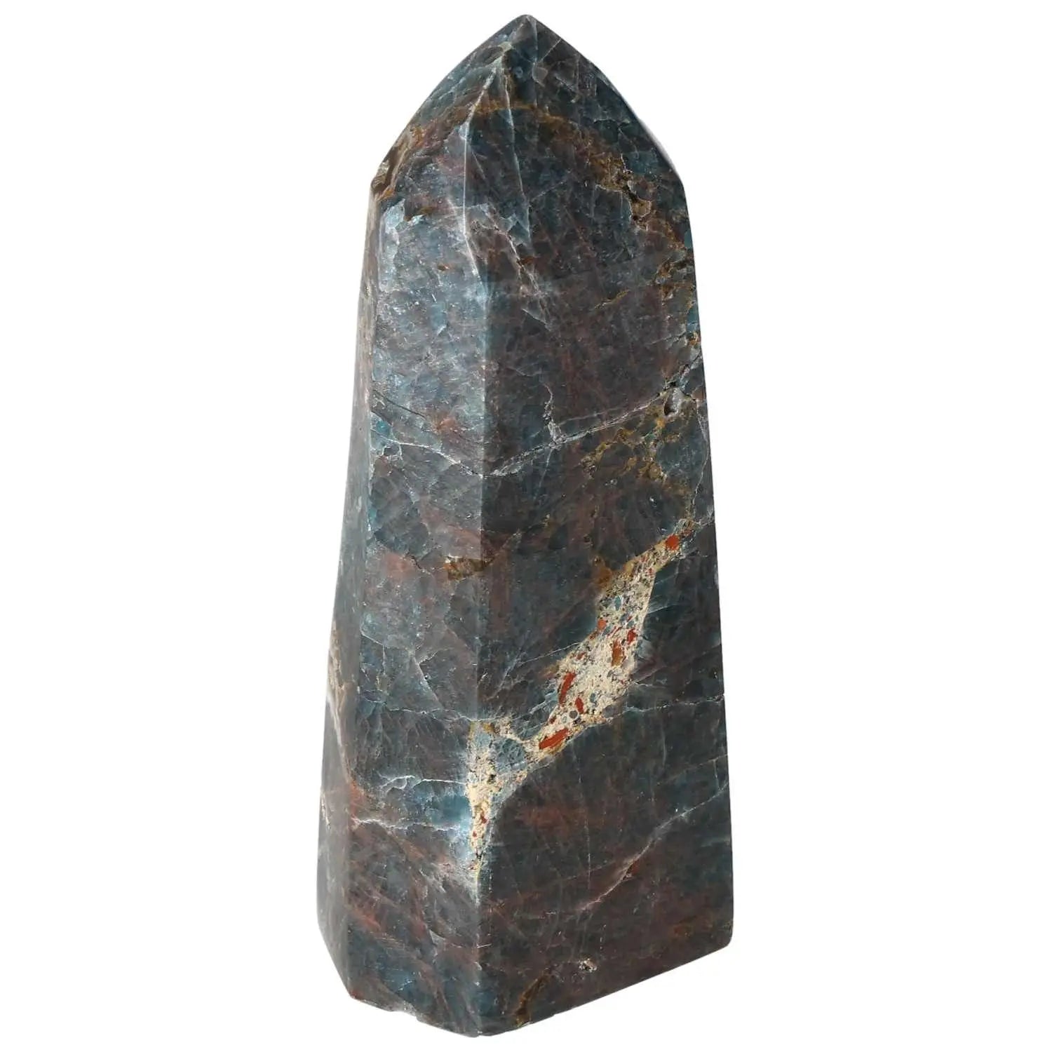 Apatite Obelisk from Sylvia Crystals, luxury deep blue crystal with natural patterns, spiritual and decorative energy piece.