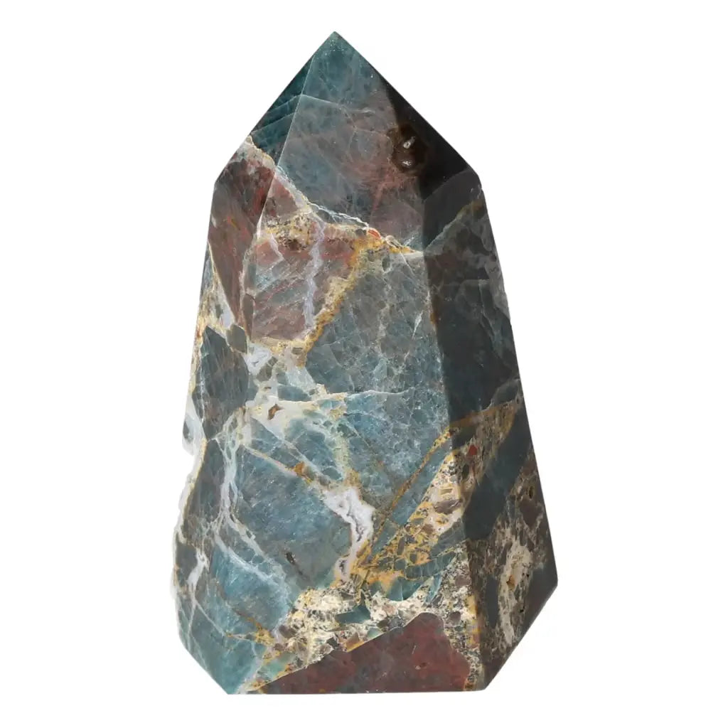 Apatite Obelisk from Sylvia Crystals, showcasing premium quality and vibrant colors in a polished crystal form. Ideal for luxury decor.