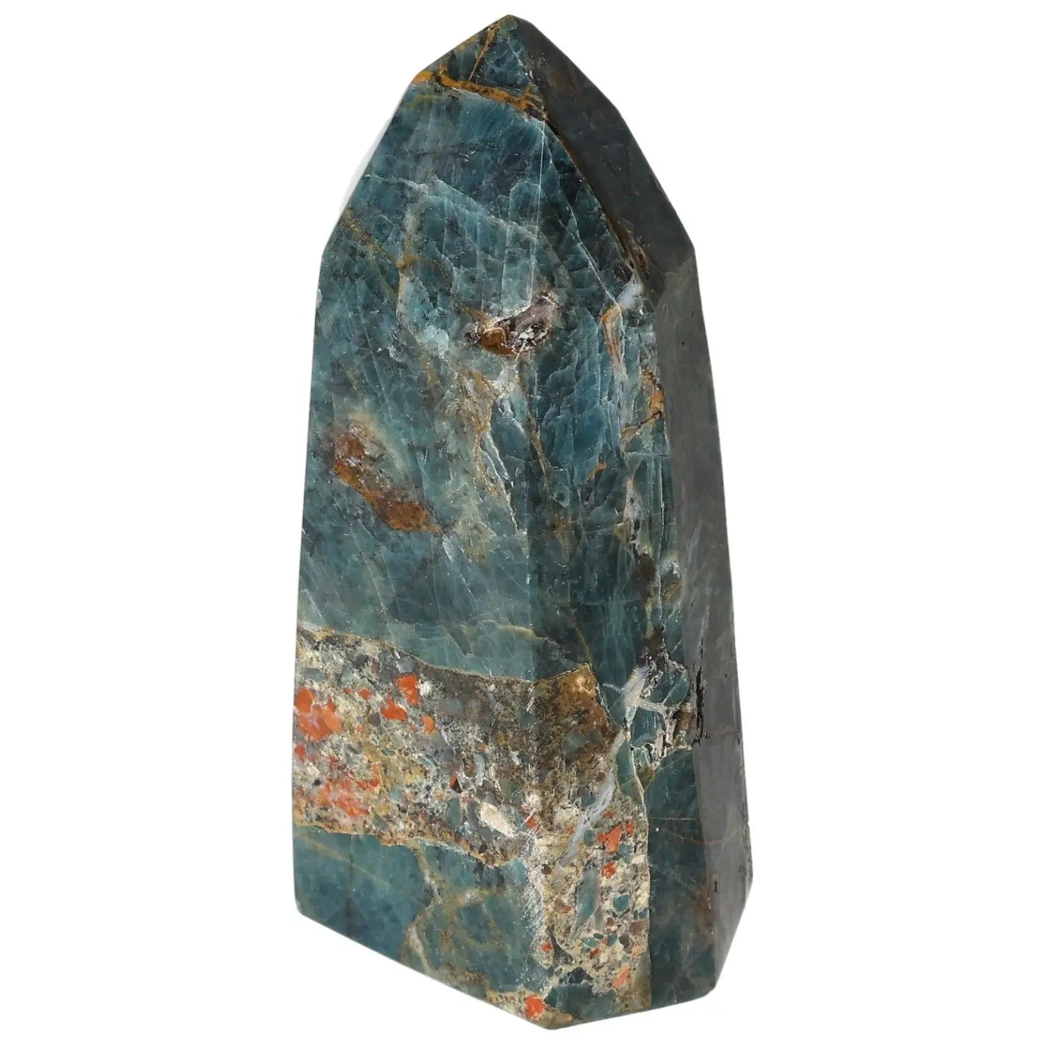 Exquisite blue Apatite Obelisk by Sylvia Crystals, showcasing vibrant hues and premium quality for elegance and spirituality.