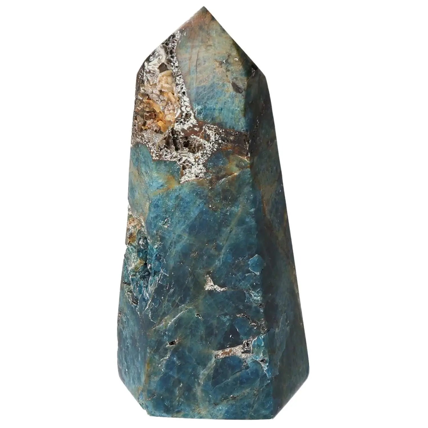 Apatite Obelisk by Sylvia Crystals, showcasing luxury and spiritual wellness with its exquisite design, enhancing creativity and ambience.