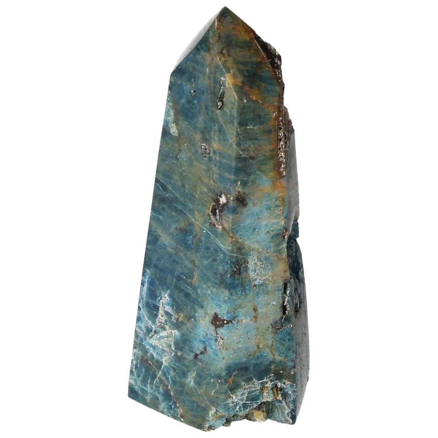 Apatite Obelisk from Sylvia Crystals, showcasing its luxurious blue hues, perfect for enhancing creativity and spiritual wellness.