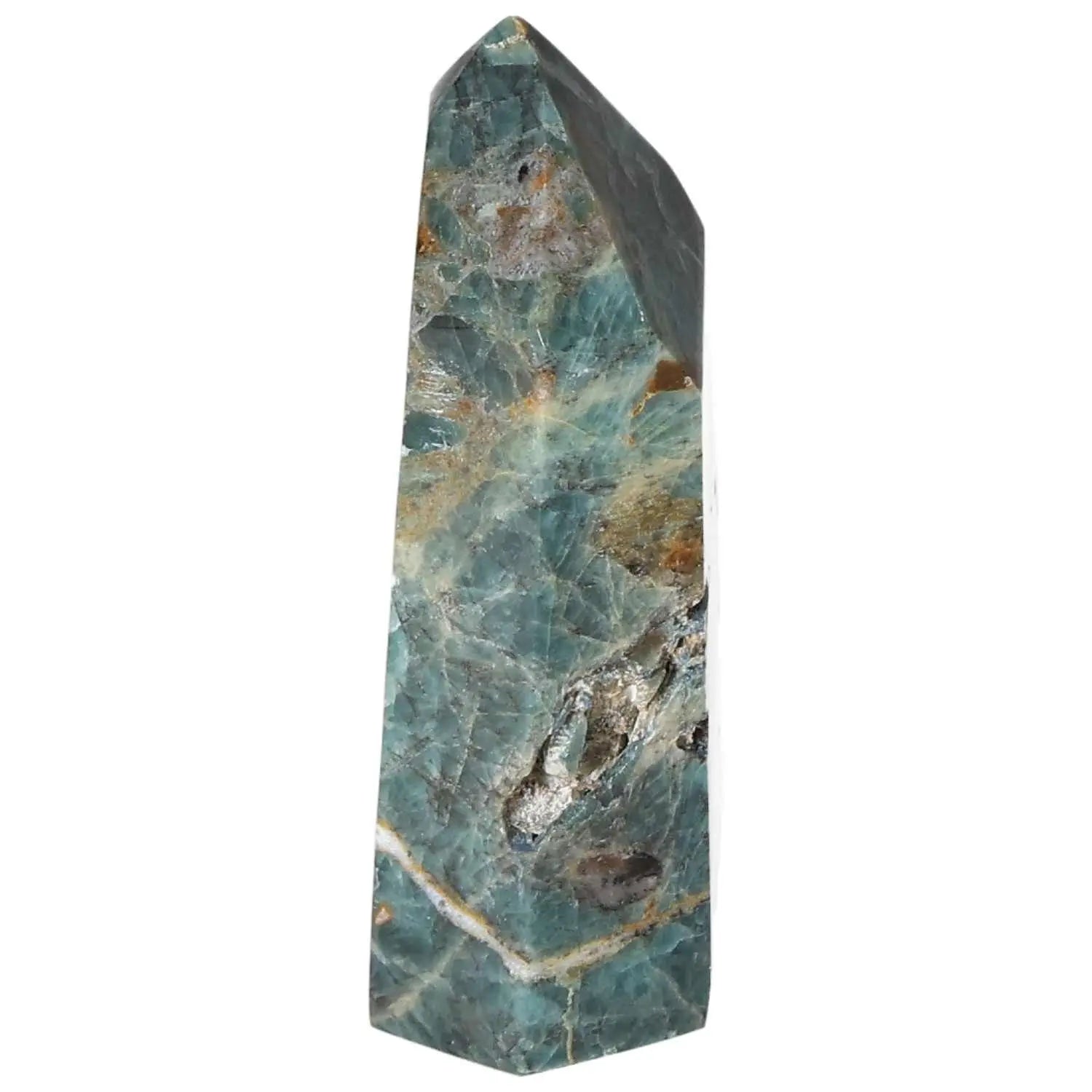 Elegant blue Apatite Obelisk by Sylvia Crystals, symbolizing clarity and focus, perfect for luxury and conscious living.
