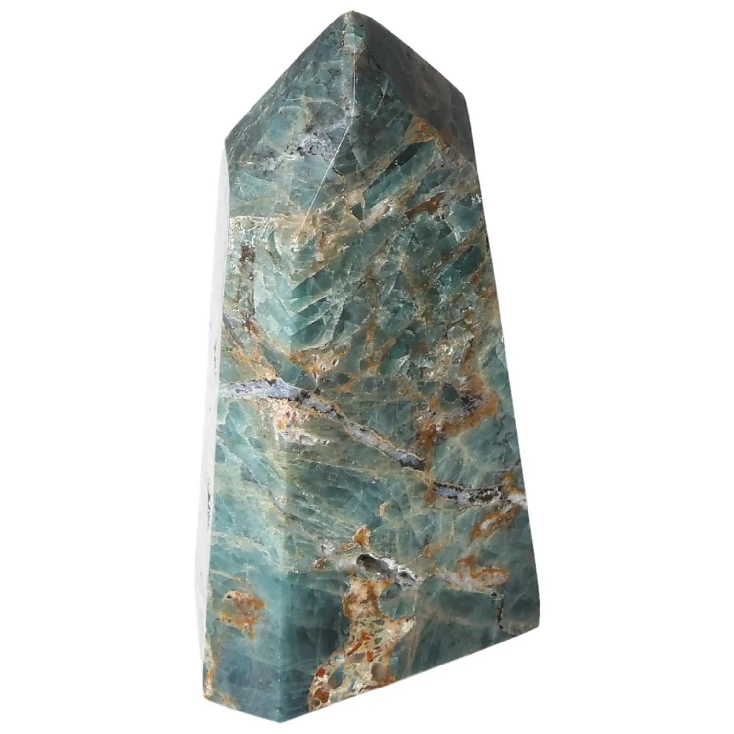Elegant Apatite Obelisk from Sylvia Crystals, featuring vibrant blue hues and natural patterns, symbolizing clarity and focus.