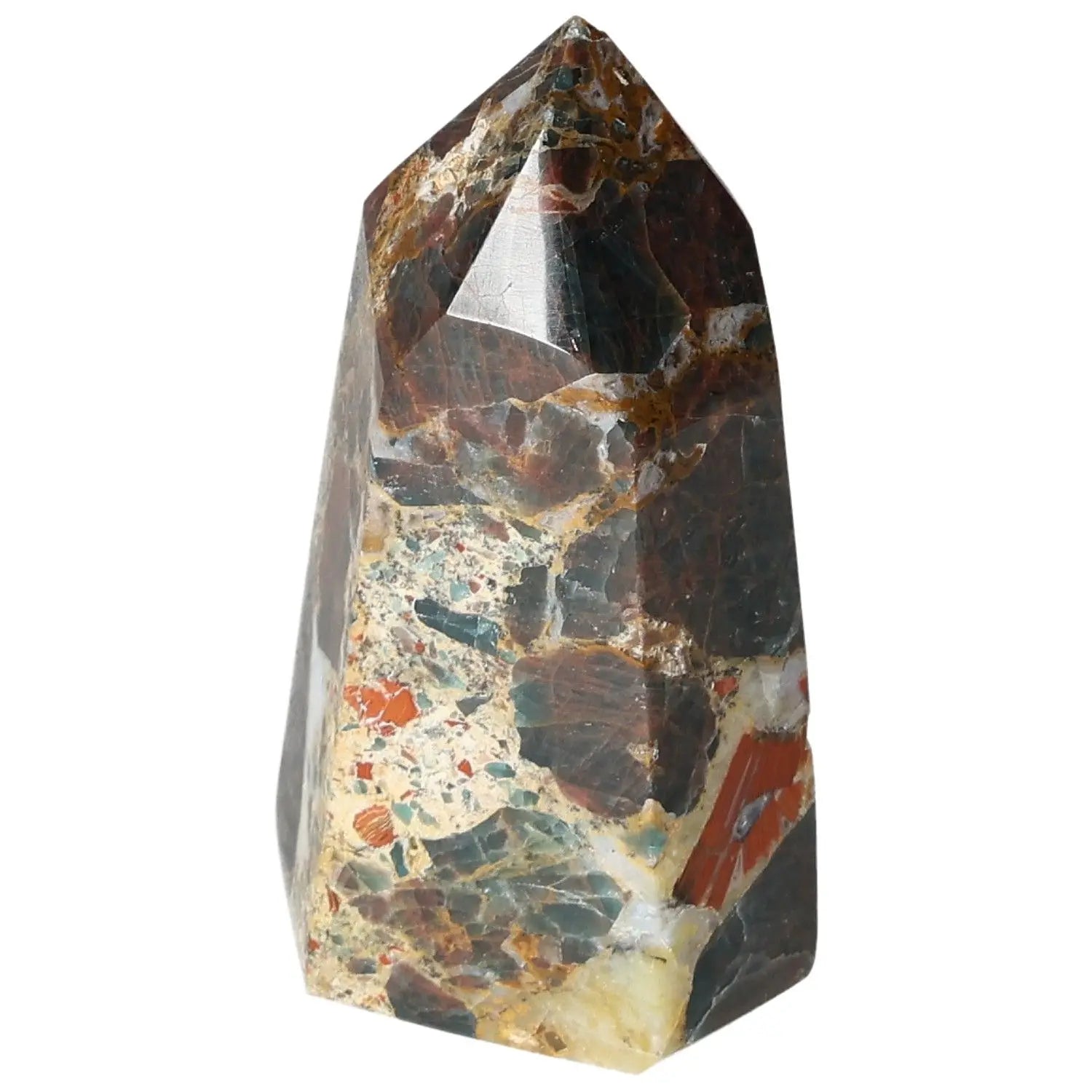 Apatite Obelisk crystal, showcasing vibrant colors and natural patterns, symbolizing spirituality and positive energy by Sylvia Crystals.
