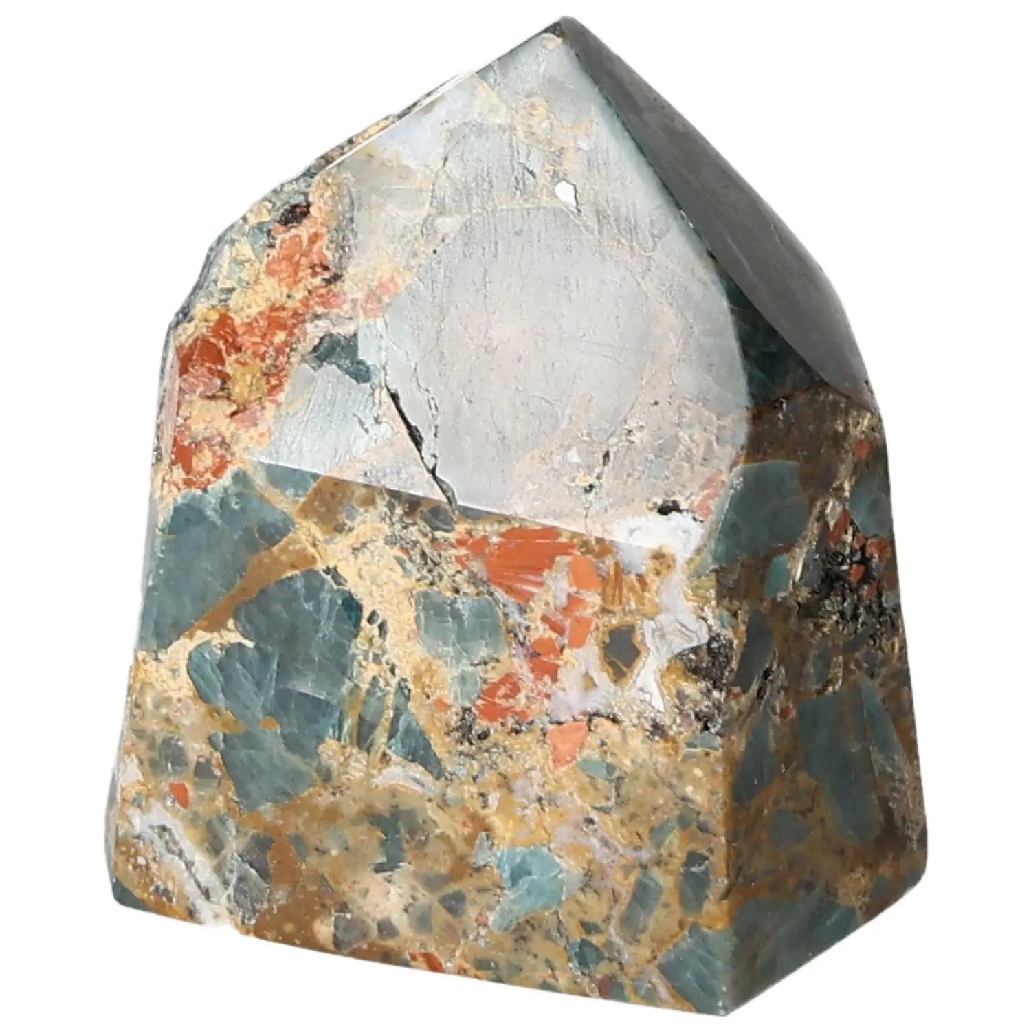 Apatite Obelisk from Sylvia Crystals, showcasing vibrant natural hues and spiritual energy, ideal for crystal collections.