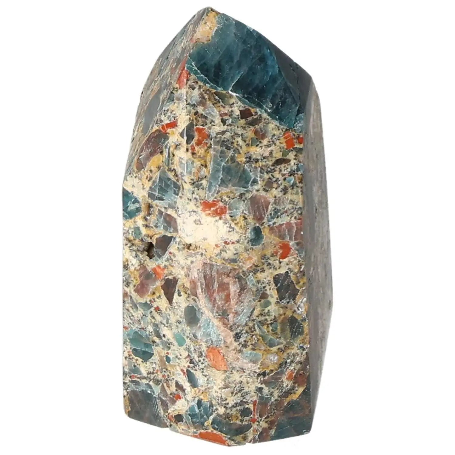 Apatite Obelisk showcasing vibrant natural hues, meticulously handcrafted for elegance and spiritual well-being by Sylvia Crystals.