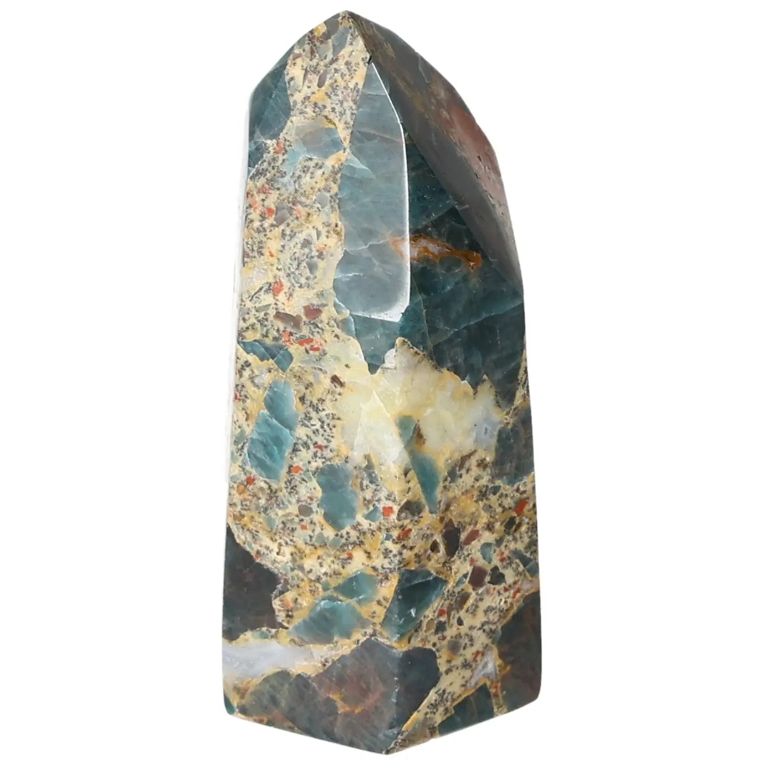 Apatite Obelisk from Sylvia Crystals, showcasing vibrant hues, stands as a symbol of luxury and spiritual enrichment.