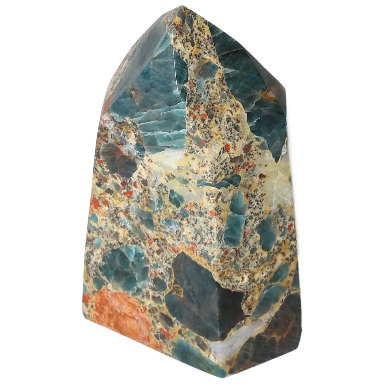 Apatite Obelisk by Sylvia Crystals featuring vibrant hues and unique patterns, showcasing premium quality and spiritual enrichment.