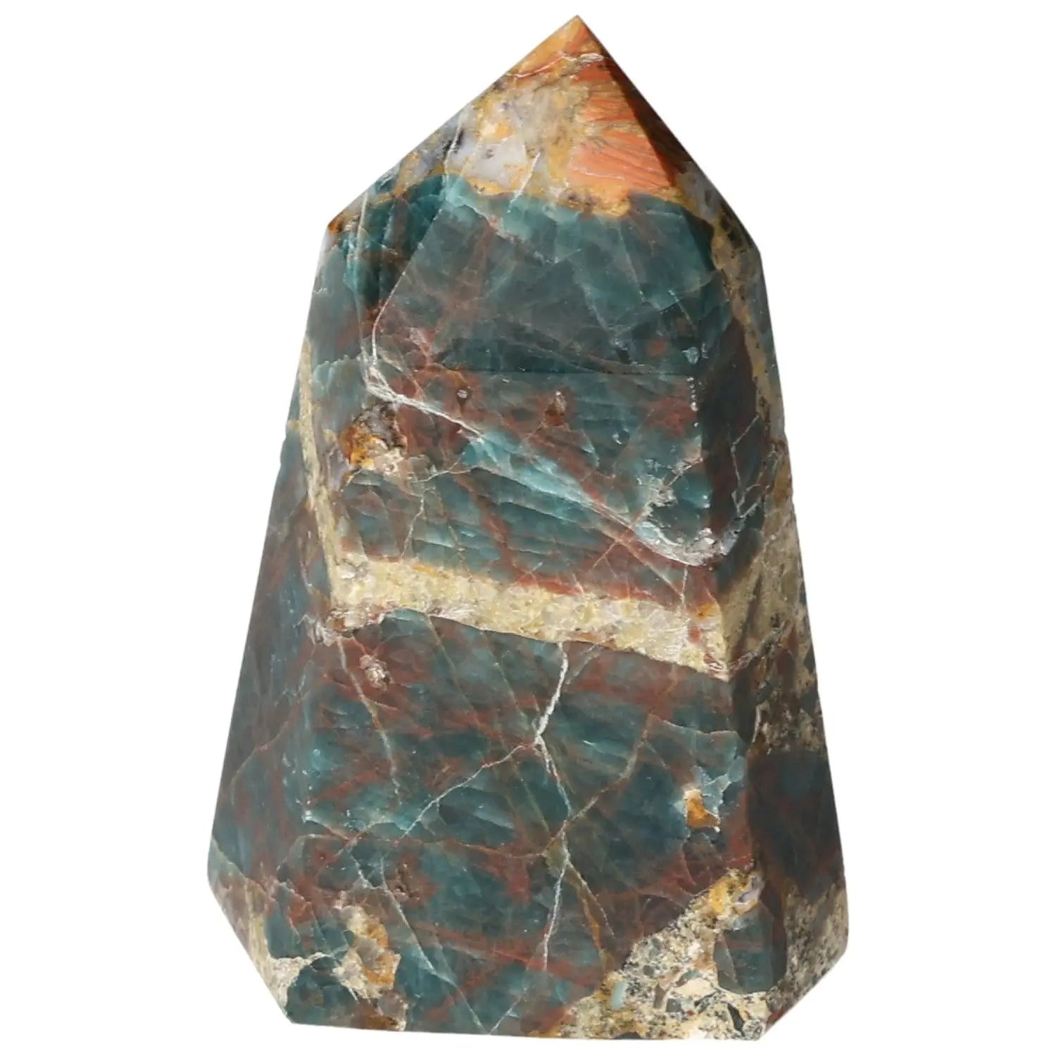 Apatite Obelisk from Sylvia Crystals, vibrant blue stone offering spiritual depth and clarity, perfect for enhancing spiritual awareness.