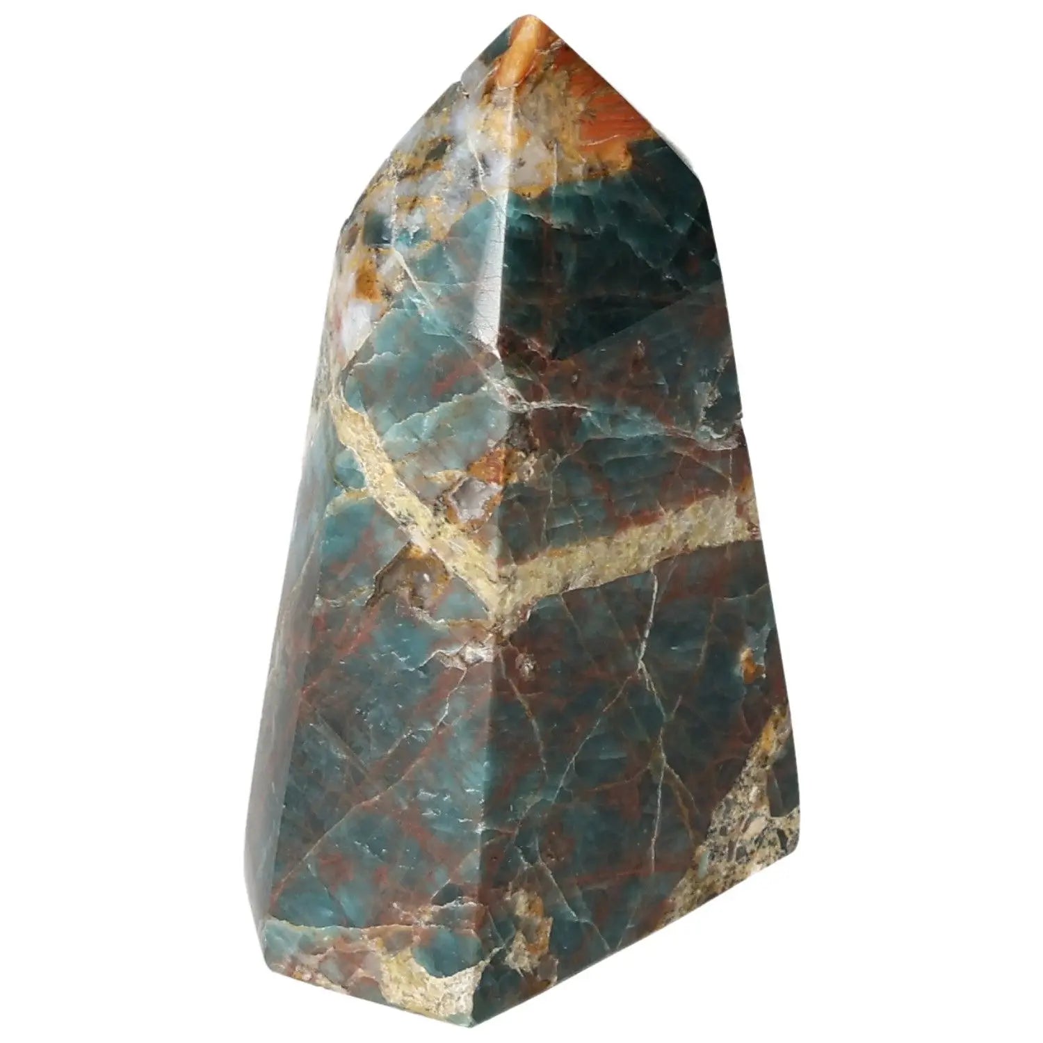 Vibrant Blue Apatite Obelisk from Sylvia Crystals, a luxurious decorative piece promoting clarity and spiritual awareness.