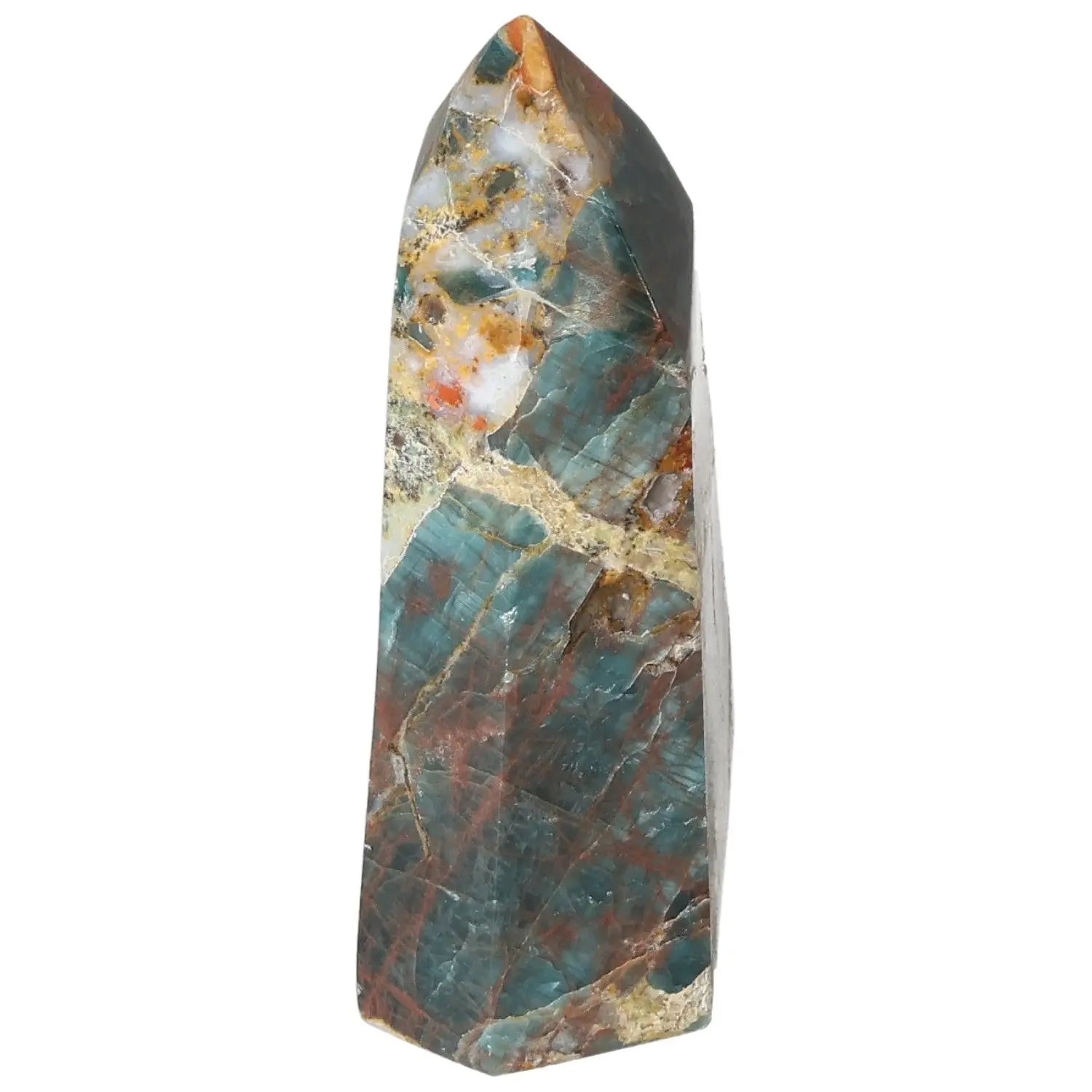 Apatite Obelisk from Sylvia Crystals, vibrant blue with natural patterns, symbolizing clarity and spiritual depth.