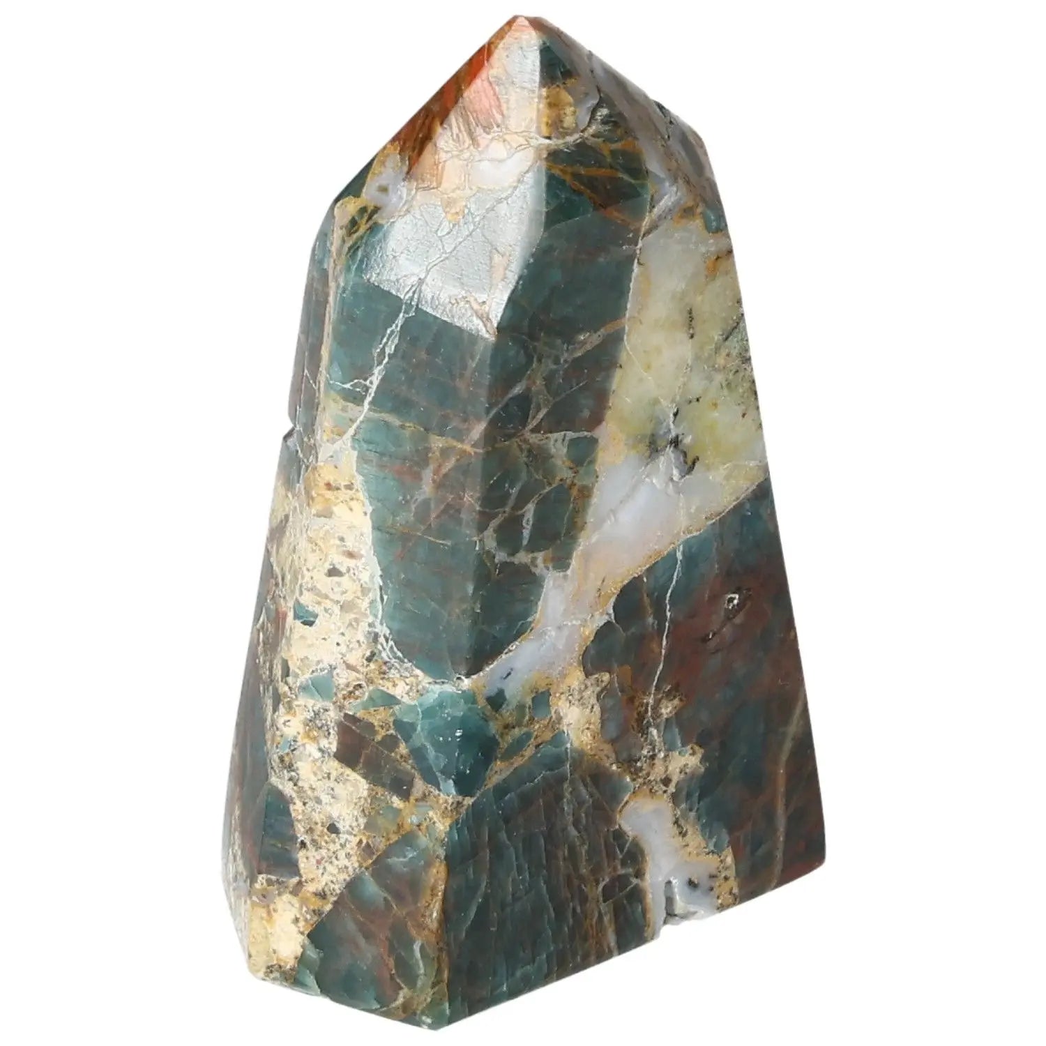 Apatite Obelisk: Vibrant blue crystal from Sylvia Crystals, enhancing clarity and spiritual awareness, balancing spirit and matter.