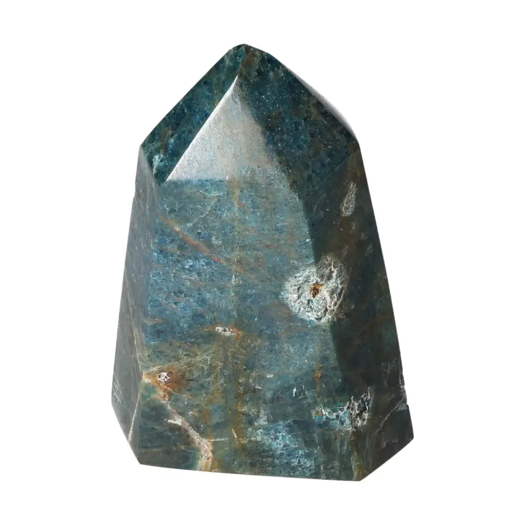 Elegant Apatite Obelisk from Sylvia Crystals, showcasing premium quality and vibrant energy for enhanced clarity and focus.