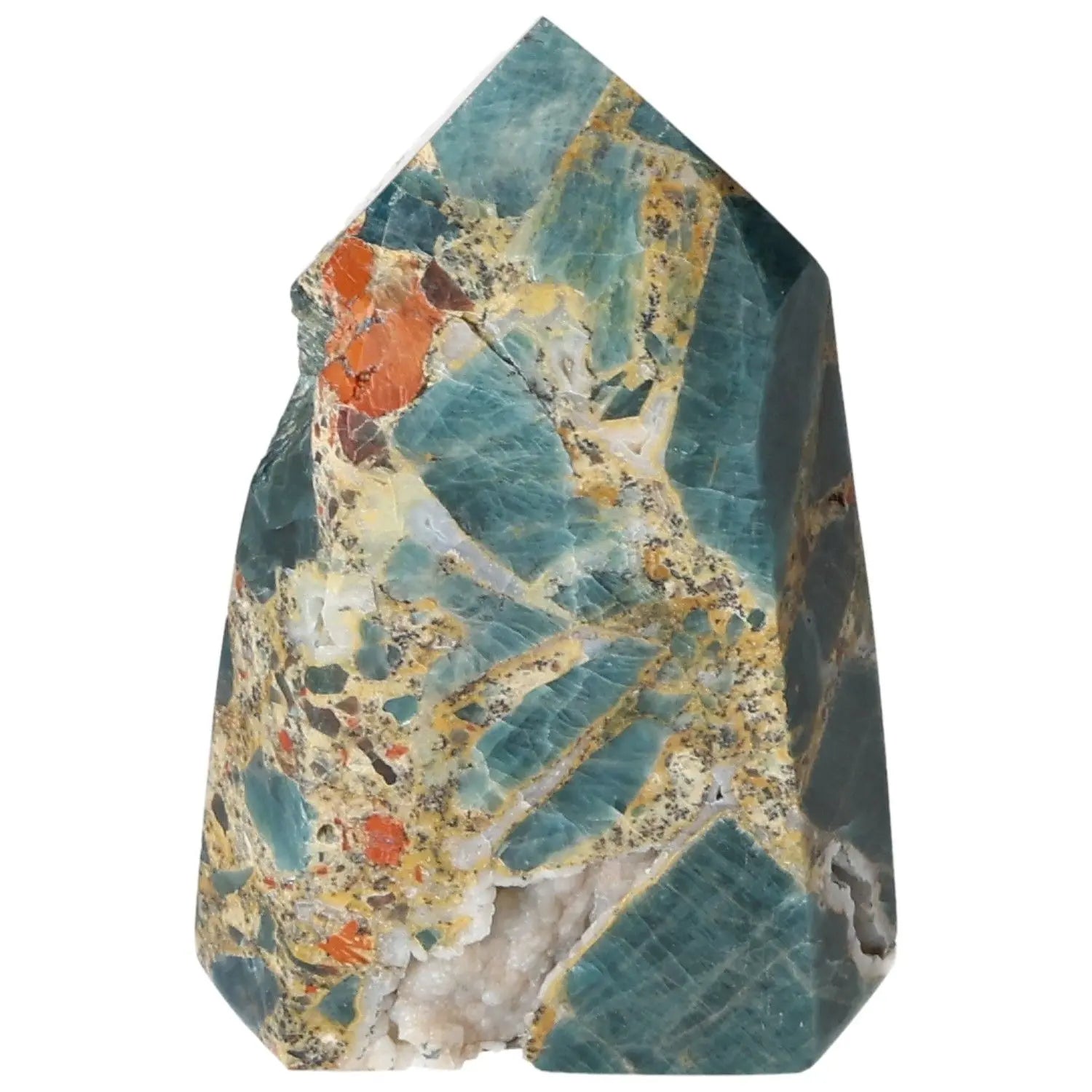 Exquisite Apatite Obelisk from Sylvia Crystals, showcasing unique patterns and vibrant colors for style, spirituality, and luxury.