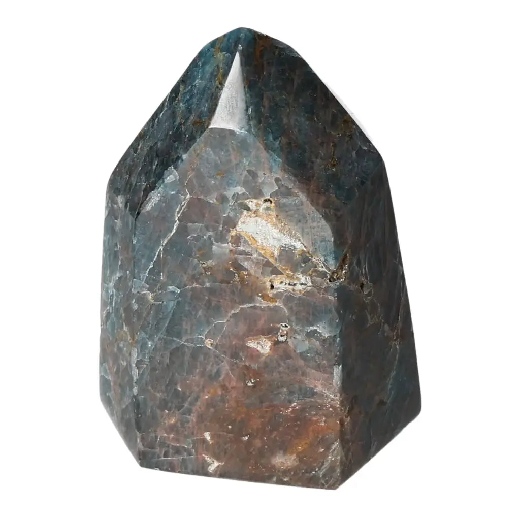 Apatite Obelisk by Sylvia Crystals, showcasing vibrant hues and expert craftsmanship, ideal for enhancing clarity and focus.