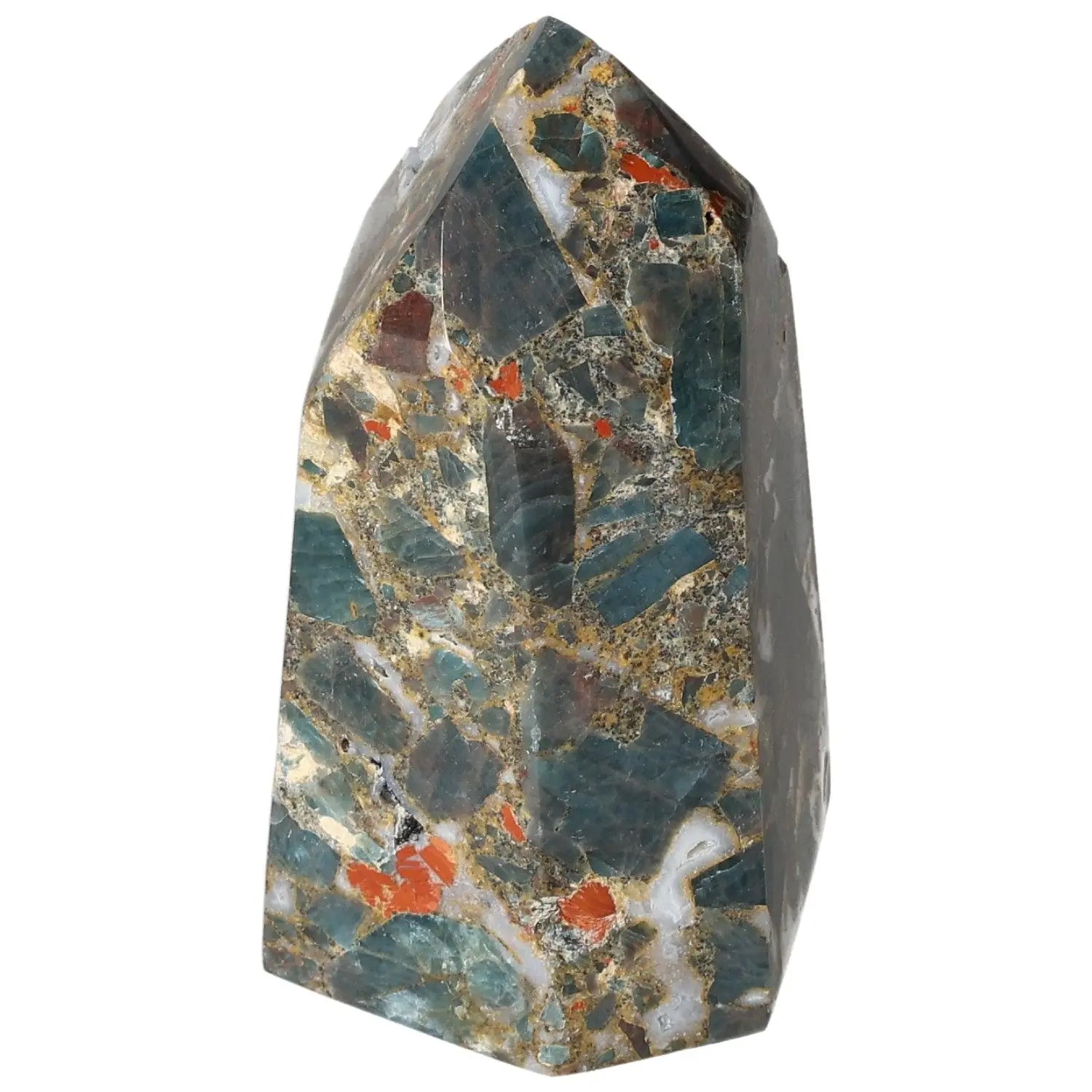 Apatite Obelisk from Sylvia Crystals showcasing premium craftsmanship with multicolored patterns and spiritual focus attributes.