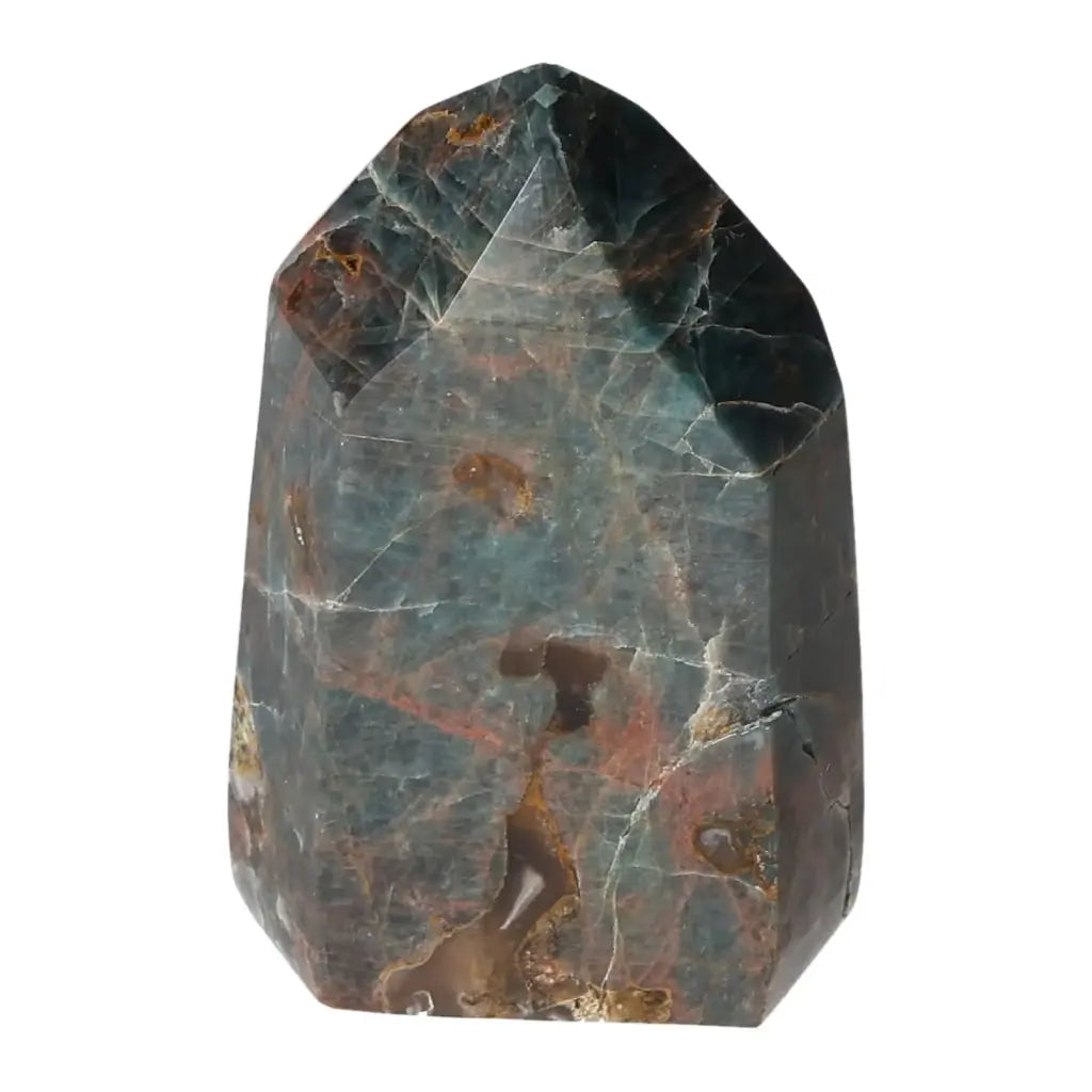 Premium Apatite Obelisk with deep blue hues from Sylvia Crystals, showcasing natural beauty and spiritual elegance.