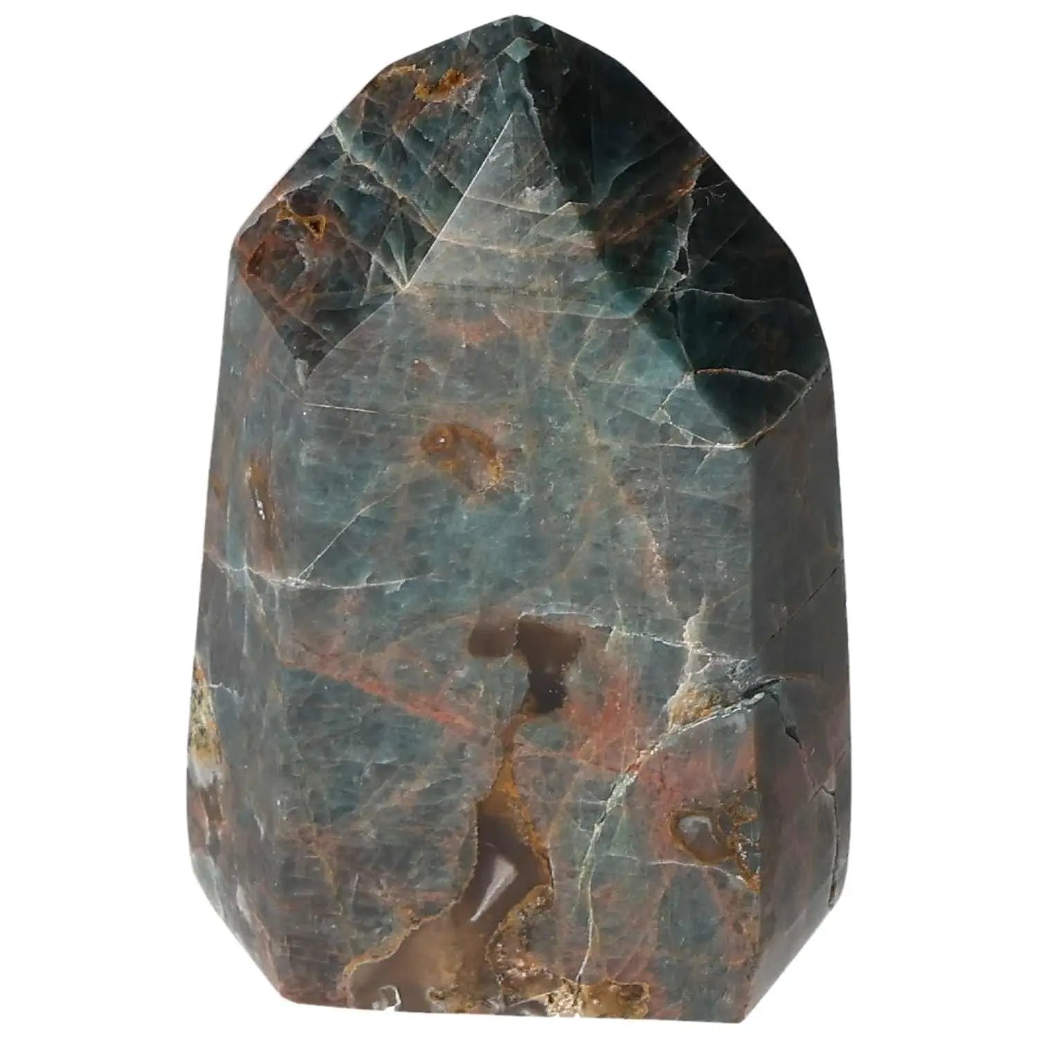 Premium Apatite Obelisk from Sylvia Crystals, showcasing deep blue hues and exceptional quality for spiritual elegance.