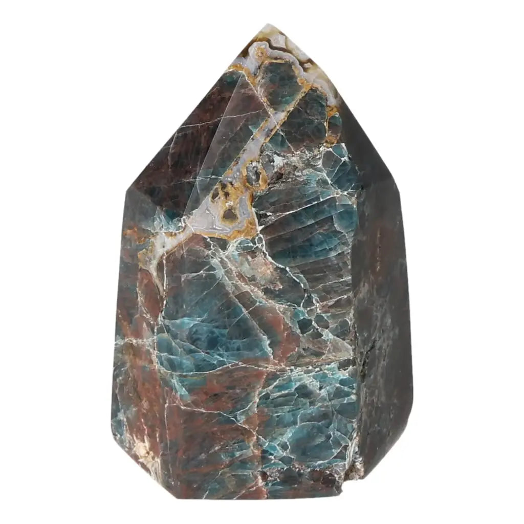 Apatite Obelisk from Sylvia Crystals, showcasing blue hues, ideal for energy alignment and meditation. Perfect for home decor.