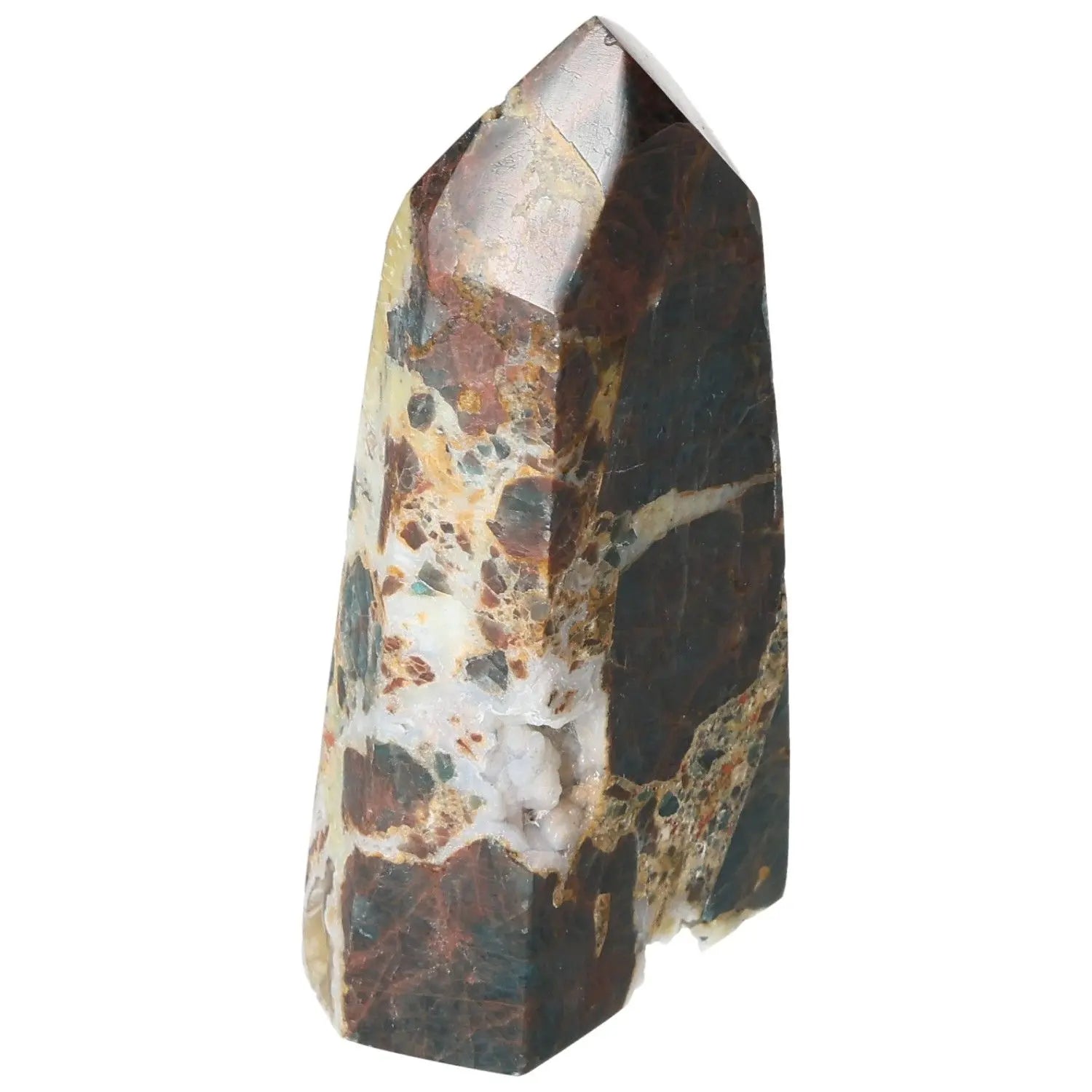 Apatite Obelisk by Sylvia Crystals, showcasing vibrant colors and unique patterns, perfect for spiritual growth and energy enhancement.