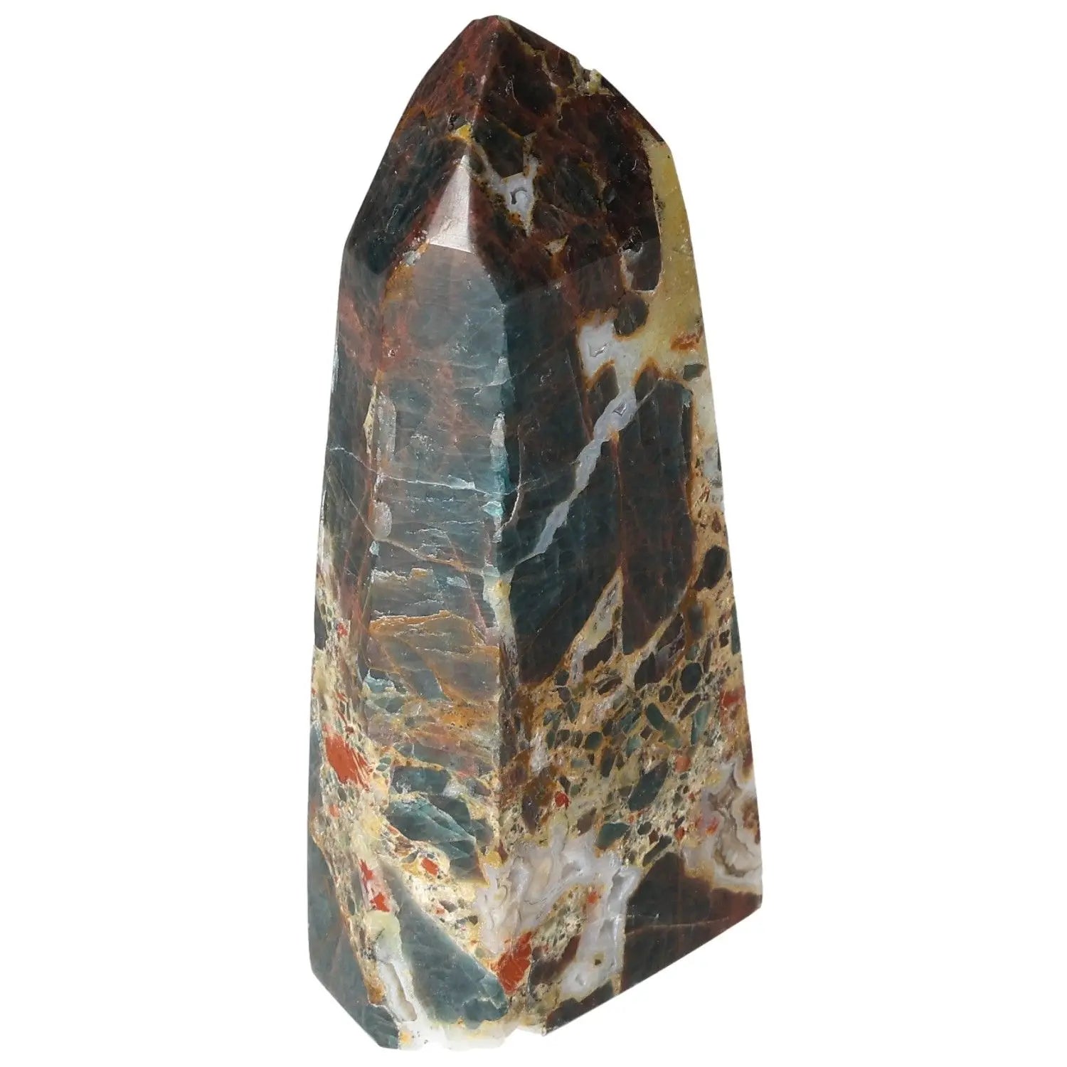 Apatite Obelisk from Sylvia Crystals, showcasing vibrant hues and intricate patterns, perfect for energy enhancement and spiritual growth.