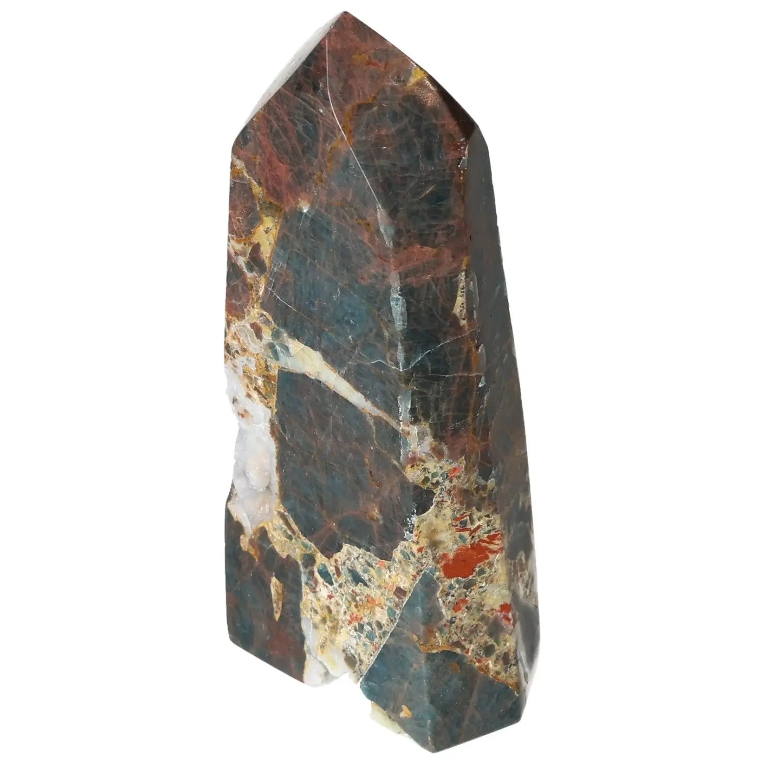 Apatite Obelisk from Sylvia Crystals, showcasing earthy tones and sleek design, symbolizing strength and used for spiritual growth and energy.