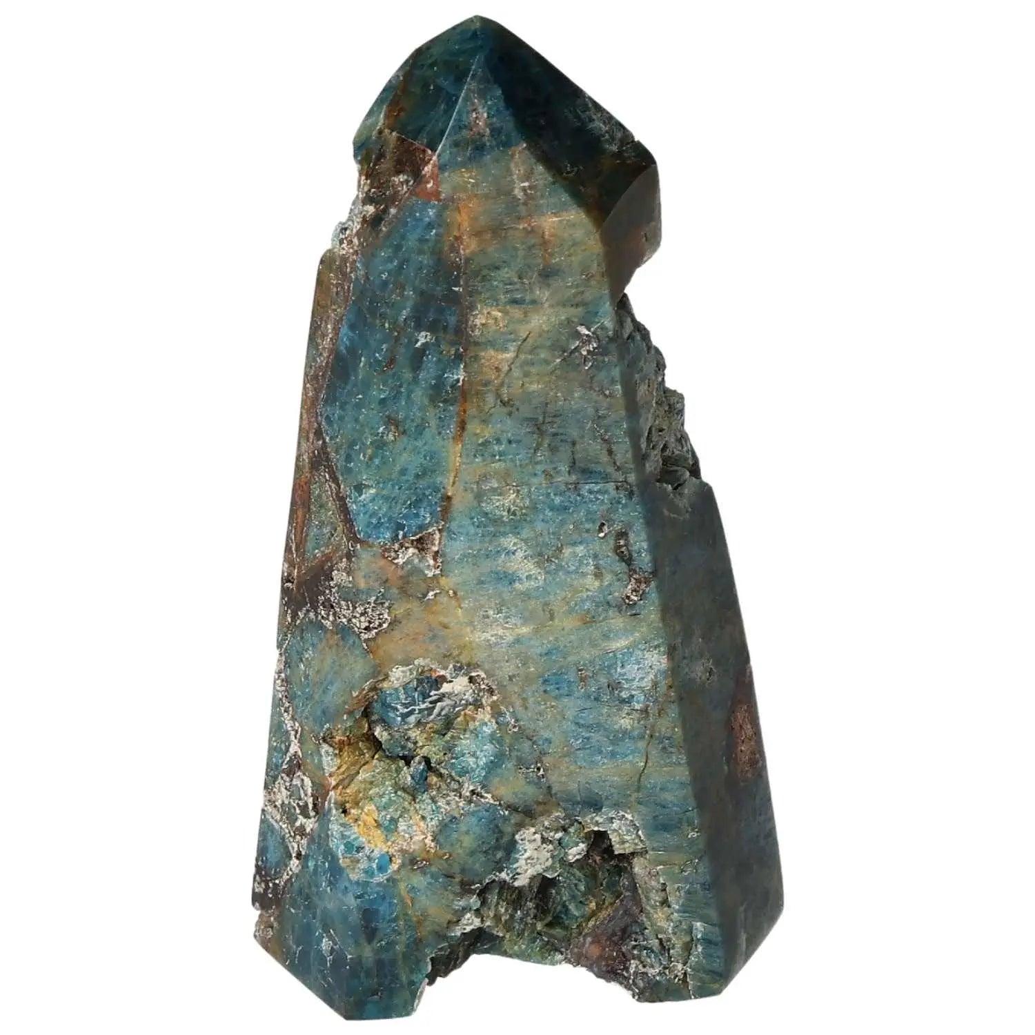 Apatite Obelisk by Sylvia Crystals, showcasing natural elegance and spiritual depth in a stunning blue-green crystal formation.