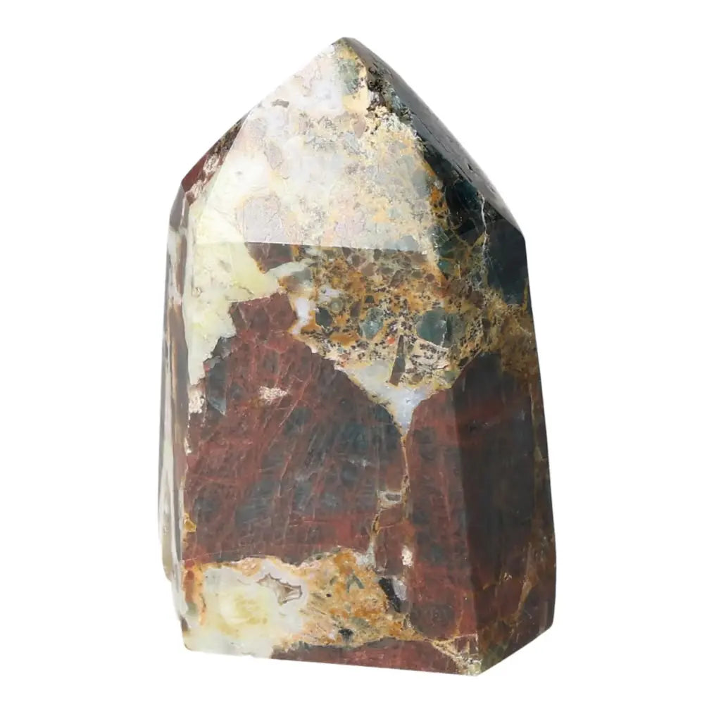 Apatite Obelisk from Sylvia Crystals showcasing unique geometry and vibrant colors, perfect for luxury and spiritual enhancement.