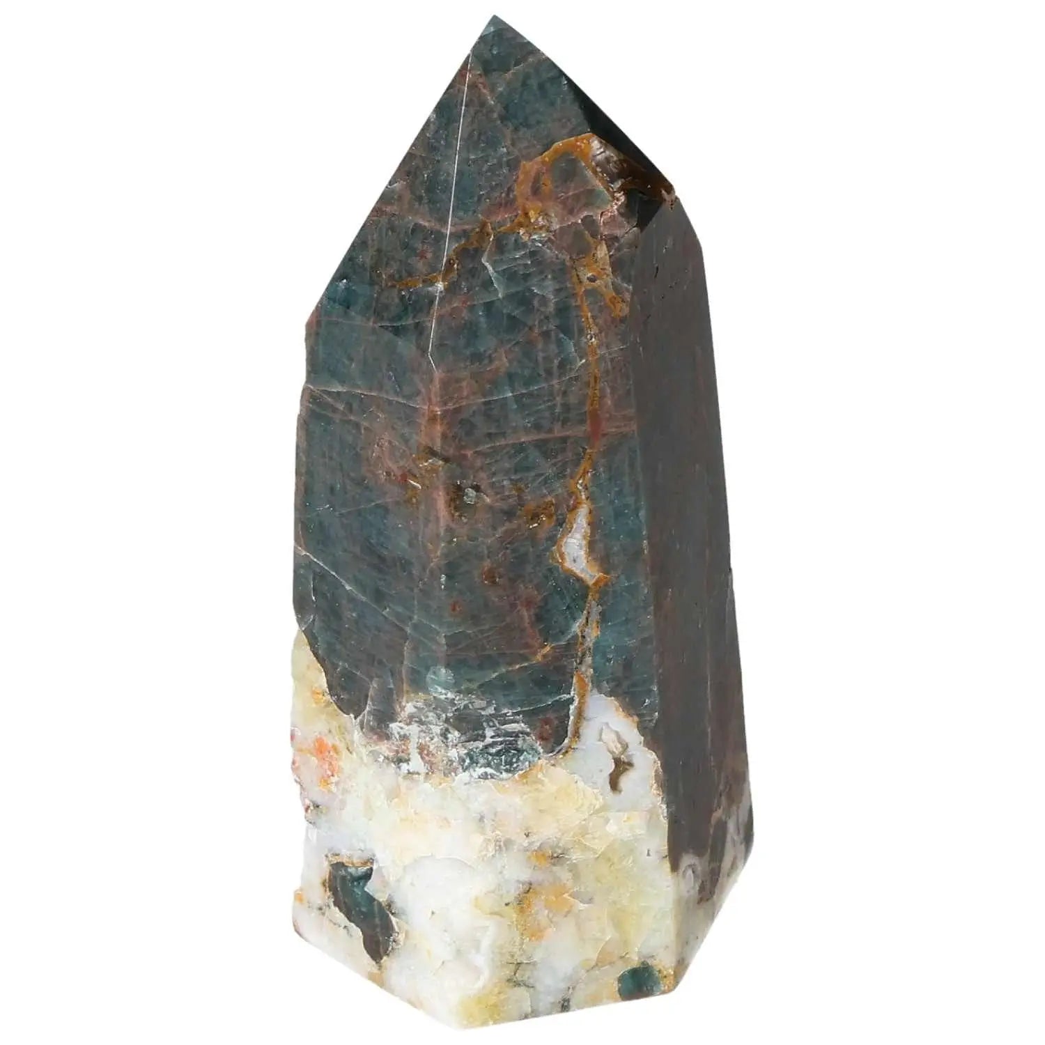 Apatite Obelisk from Sylvia Crystals, fine-crafted for spiritual clarity and energy, featuring natural blue-green hues.