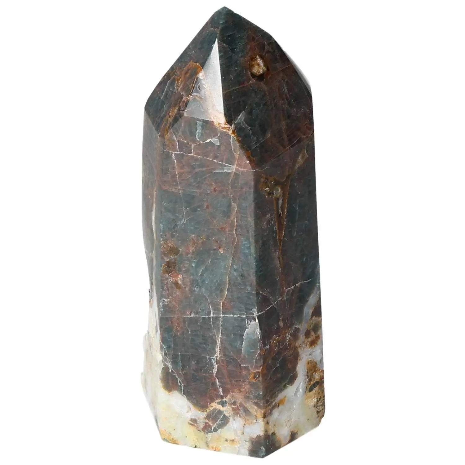 Apatite Obelisk from Sylvia Crystals, showcasing natural stone elegance and spiritual depth. Perfect for enhancing clarity and energy.