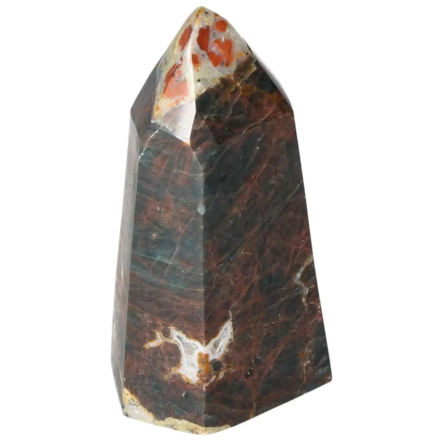 Apatite Obelisk with a deep blue hue by Sylvia Crystals, perfect for home decor or enhancing spiritual practice.