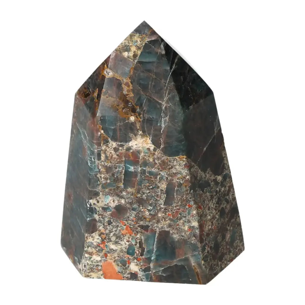 Apatite Obelisk from Sylvia Crystals, showcasing vibrant colors and luxurious design, perfect for spiritual and aesthetic enhancement.