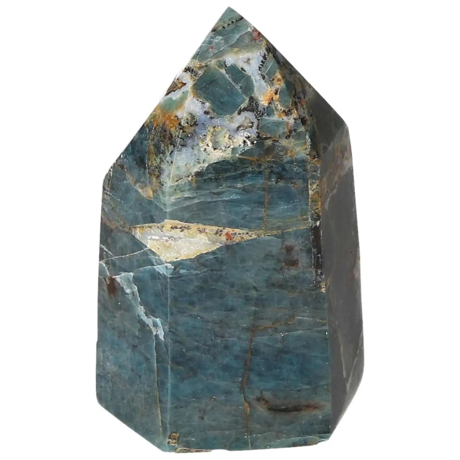 Apatite Obelisk by Sylvia Crystals, featuring striking blue hues, symbolizing harmony and spiritual enlightenment. Premium quality.