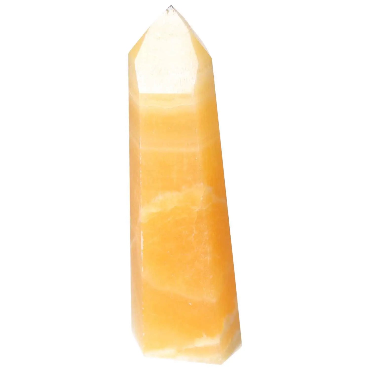 Mexican Calcite Obelisk from Sylvia Crystals, enhances self-confidence and motivation, exquisite handpicked spiritual decor piece.