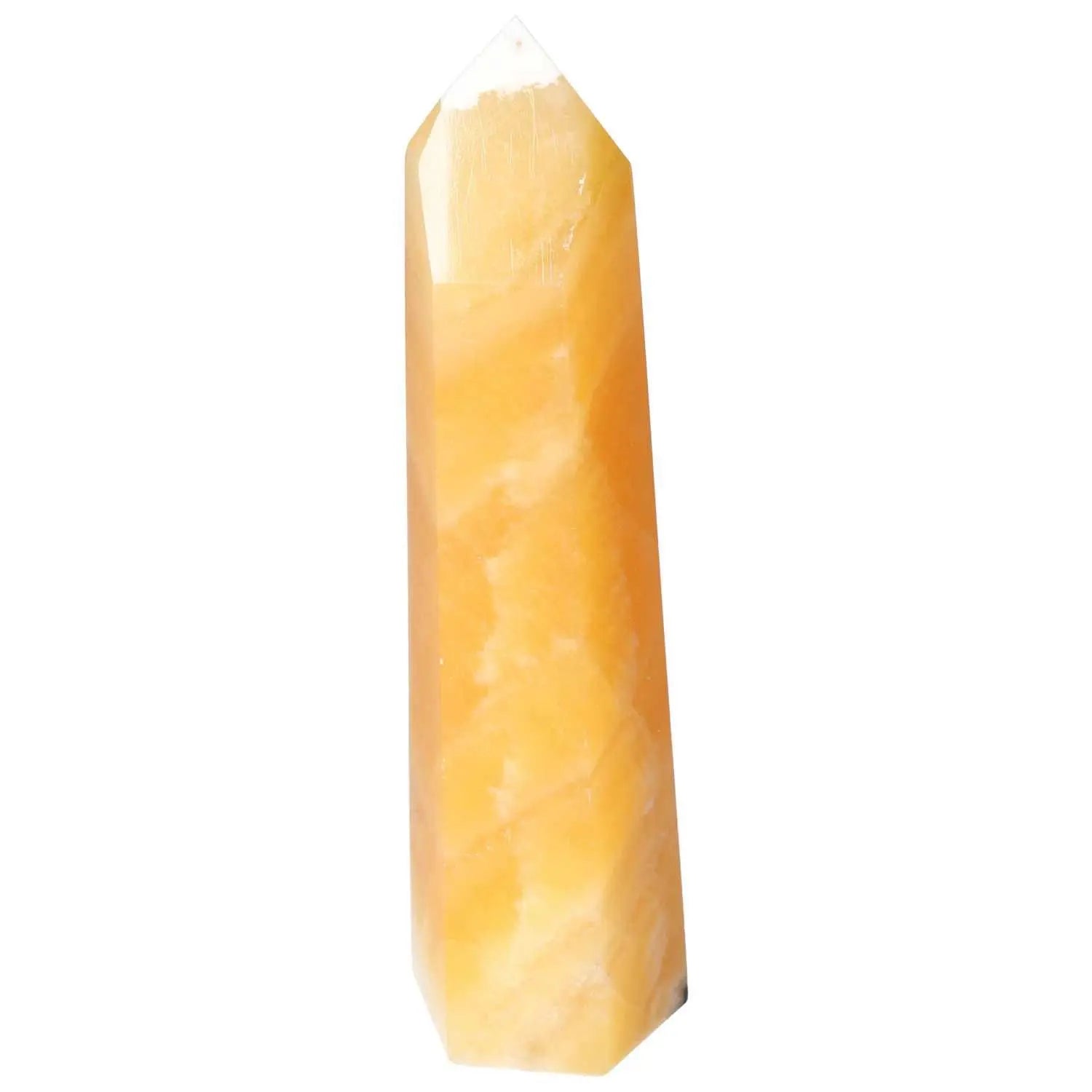Mexican Calcite Obelisk by Sylvia Crystals, premium gem for space embellishment and personal growth, renowned for enhancing self-confidence.