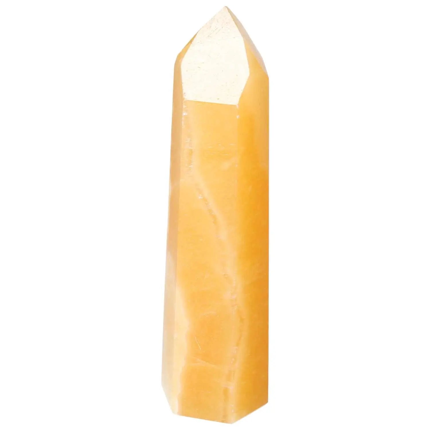 Mexican Calcite Obelisk by Sylvia Crystals, a tool for personal growth and enhancing self-confidence with positive vibrations.