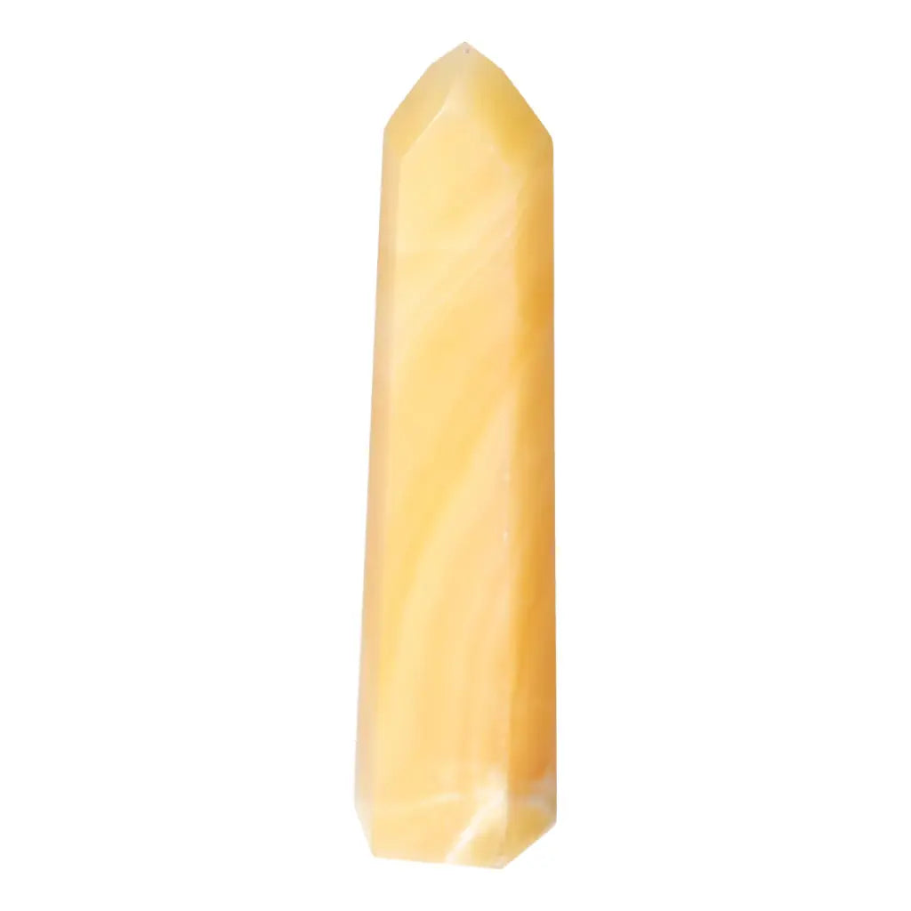 Mexican Calcite Obelisk from Sylvia Crystals, enhancing motivation and energy, boosting concentration and memory.